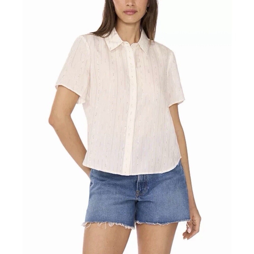 Vince Camuto Womens Sequined Short-Sleeve New Ivory M